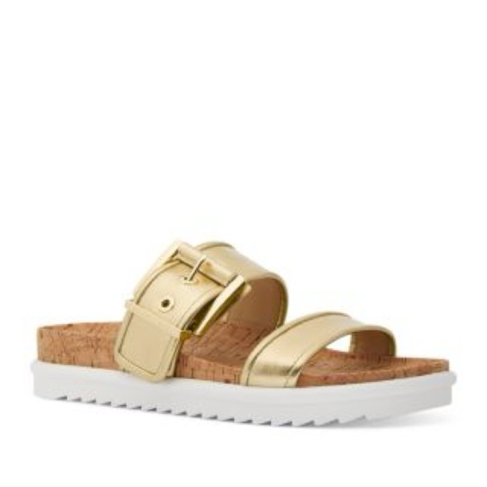 Michael Kors Colby slides Gold Buckle Strap Sandals size 8